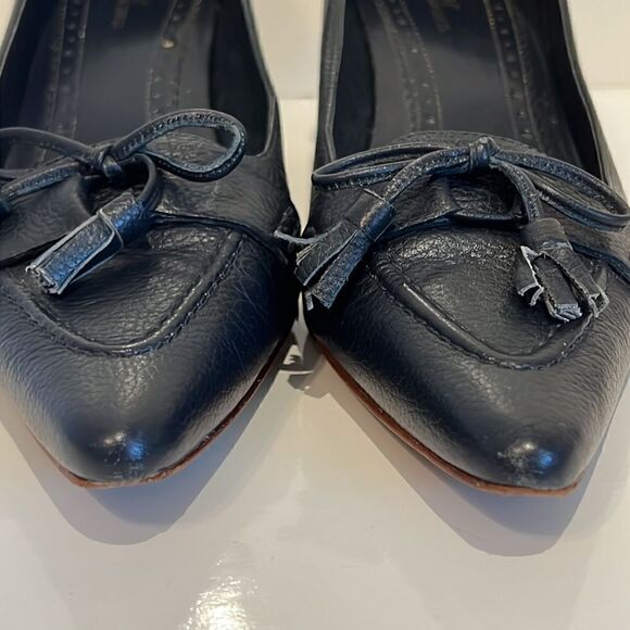 Brooks Brothers Navy Blue Pebbled Leather Kitten Heel Shoes Size 9 - Picture 5 of 12